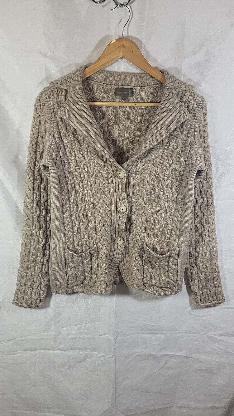 Mantovani Studio Wool Cashmere Blend Cable Knit Shawl Collar Cardigan, M